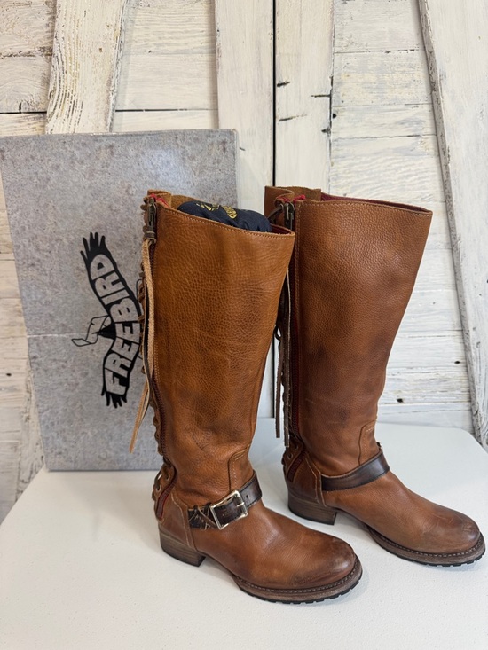 Freebird Tan Leather Tall Boots with Lace Up Shaft - Picture 3 of 15